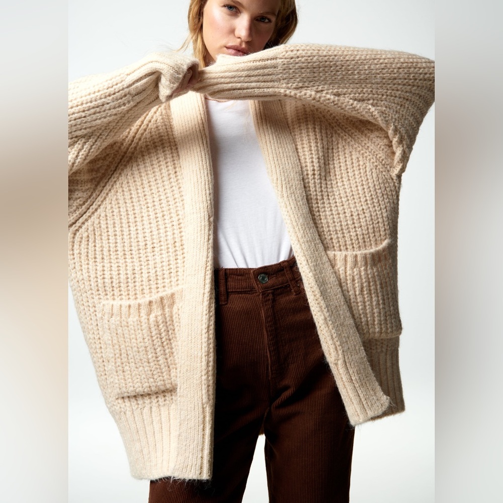 Zara Cream Chunky Knit Open Cardigan